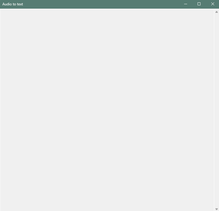 Subtitle Edit의 Audio to text 기능 창에서 F2를 누르면 버튼과 입력줄이 사라지고 빈 회색 화면으로 바뀐다. 이 화면을 찍은 스크린샷.